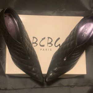 Black, quilted, low heel bootie. Like new! BCBG